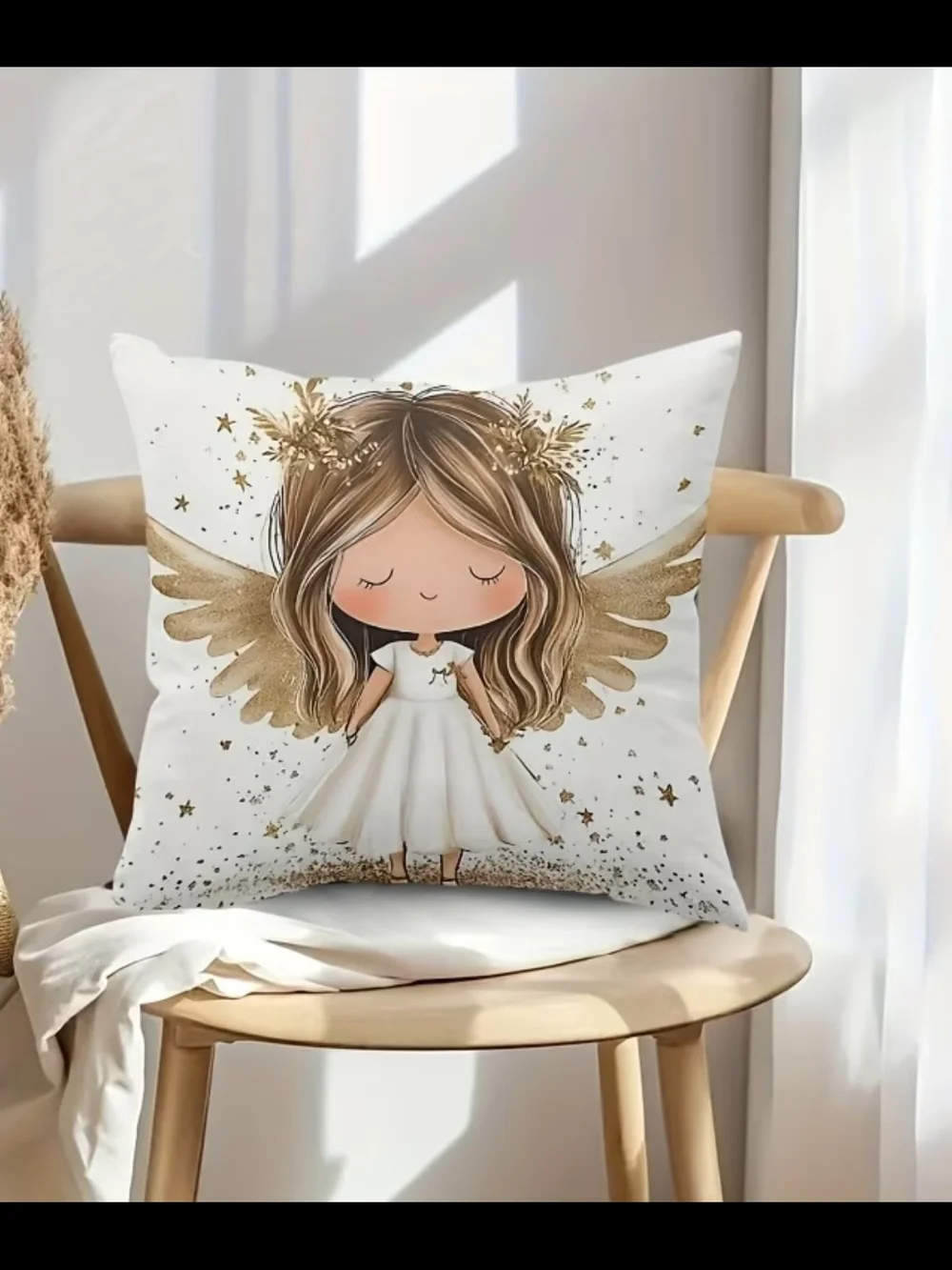 Gold Angel Girl Decorative Pillow Cover - Home Holiday